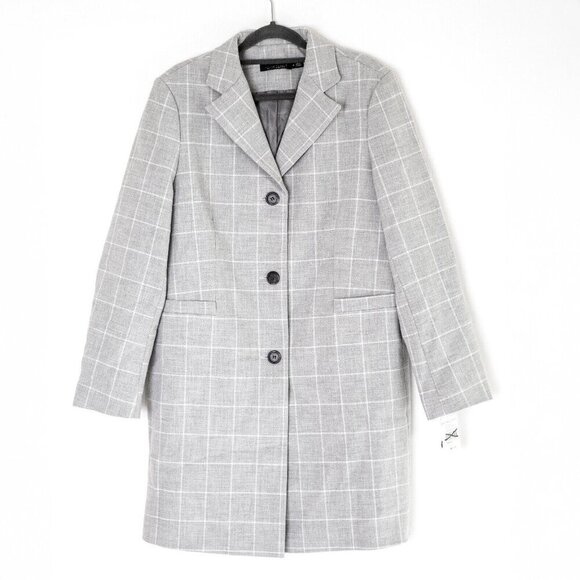 NWT Lauren Ralph Lauren Women's Gray Plaid Gingham Crepe Reefer Coat - Size M - Picture 4 of 11